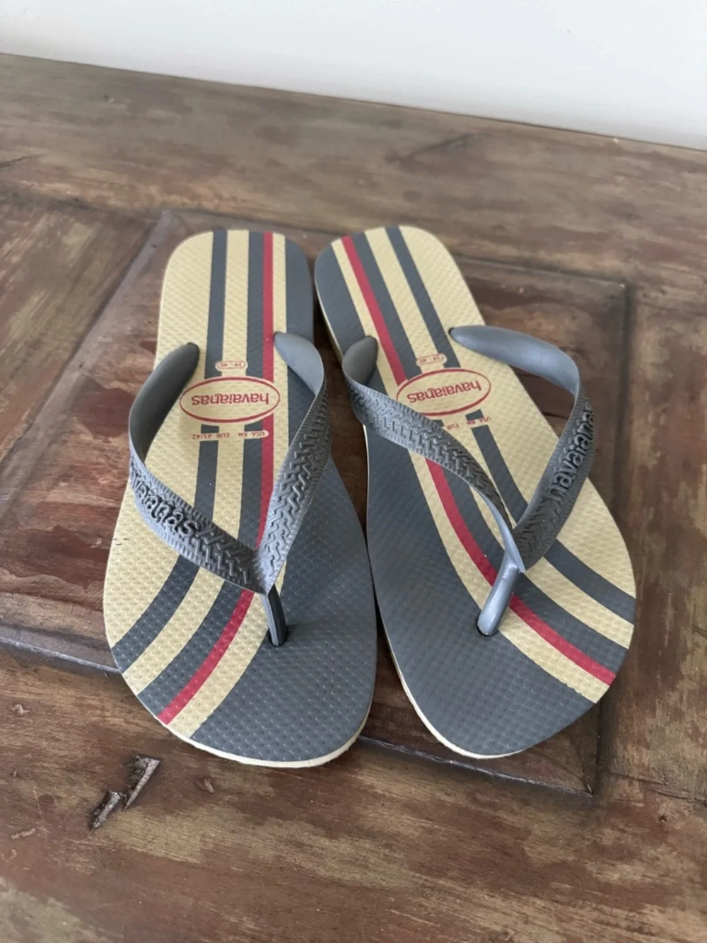Havaianas Top Nautical grey‎ red rubber flip flops unisex men’s size 8
